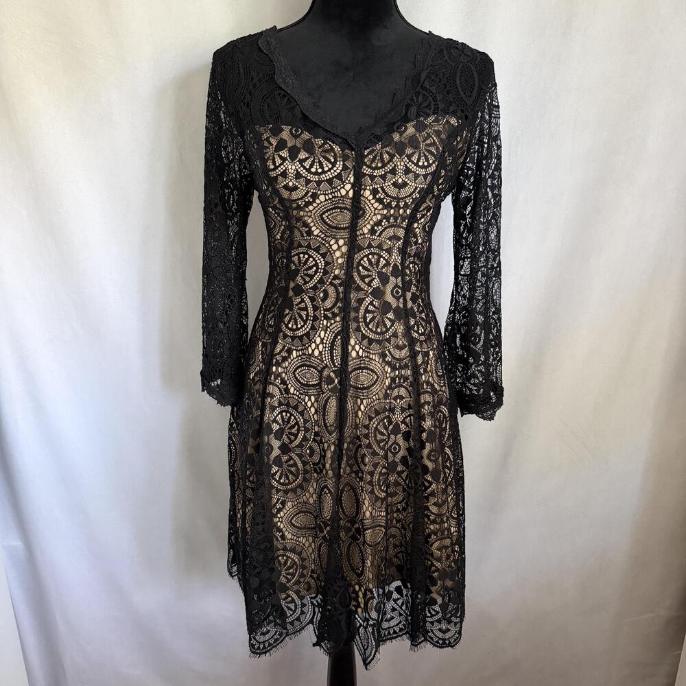 Always Indigo Dress Womens M Black Lace Vamp, Witchy, Whimsigoth, Dark Fairy